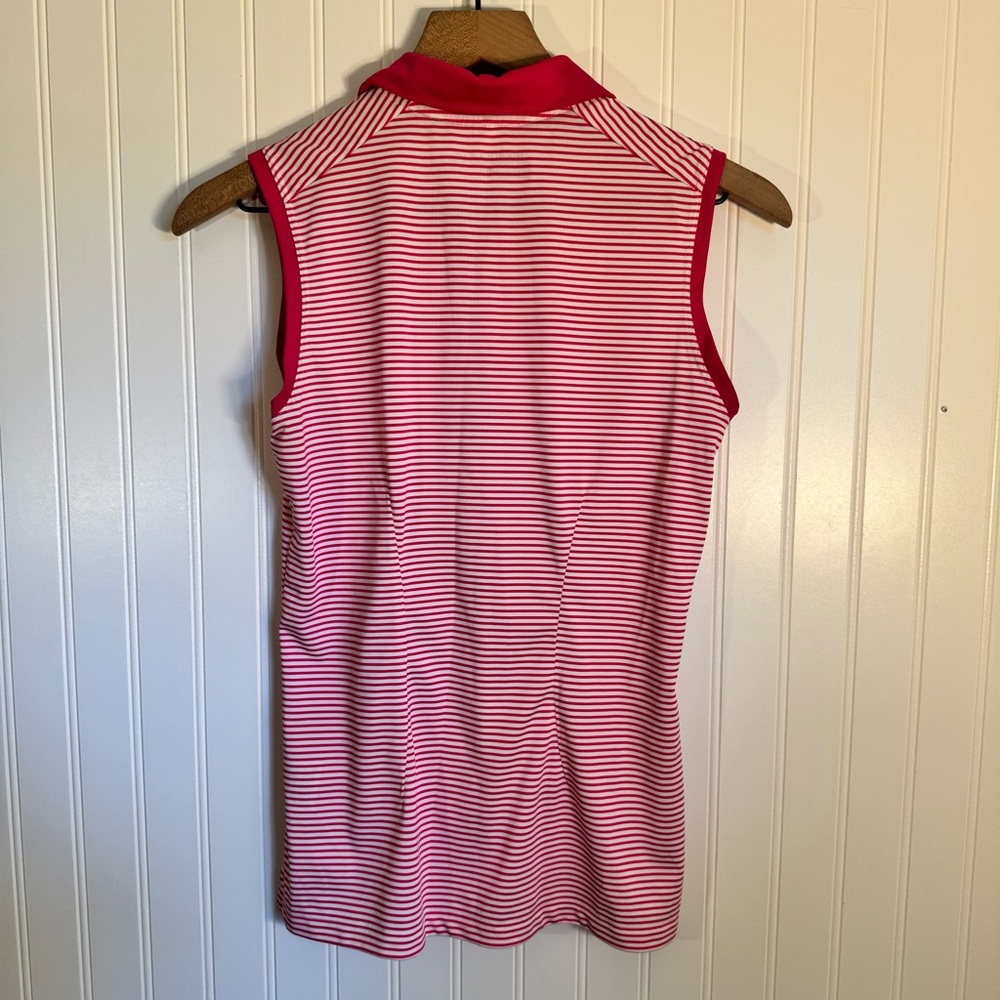 Nike Golf Dri-Fit Womens Victory Stripe Sleeveless Pink & White Polo Shirt Small - Picture 4 of 9